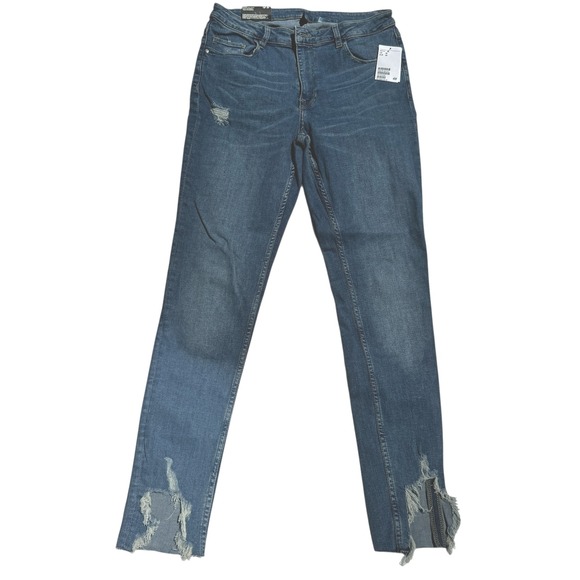 H&M Divided Distressed Hem Slim High Ankle Jeans Blue Denim Women's Size 10 - Picture 1 of 6